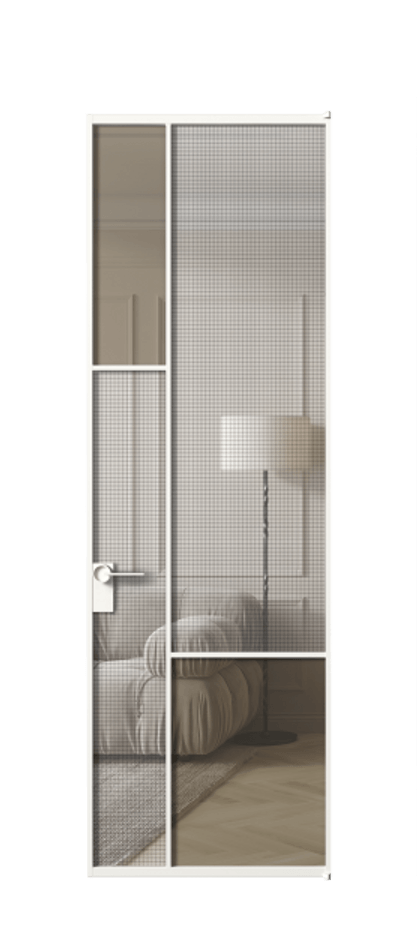 Межкомнатная дверь Mosaic АЛПЛ041.13 Алюминий Белый Mesh silver + Бронза прозрачное триплекс Цена 29623790 #CURRENCY# | Volhovec