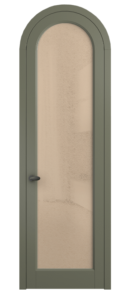 Межкомнатная дверь Палаццо 6814 Матовый оливковый тёмный Фактурное оранжевое стекло "Лёд", триплекс Цена 26625340 so'm | Volhovec