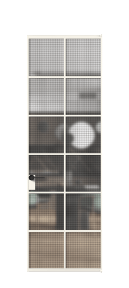 Алюминиевая дверь АЛПЛ040.05 Алюминий пудровый белый Декоративное стекло с сеткой "Mesh silver", триплекс Цена 27390790  | Volhovec