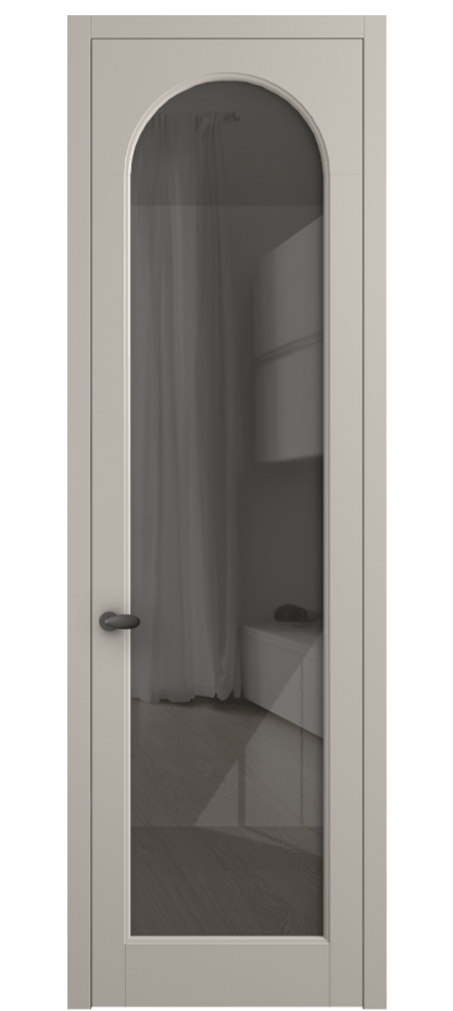 Межкомнатная дверь Палаццо 6804 Матовый светло-бежевый Рефлективное серое стекло "Stopsol", калёное Цена 105029 ₽ | Volhovec