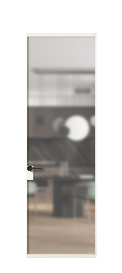 Алюминиевая дверь АЛПЛ040.01 Алюминий пудровый белый Сатинированное стекло "Matelux Crystal Vision", калёное, матовое, каленое 6 мм Цена 28417970  | Volhovec