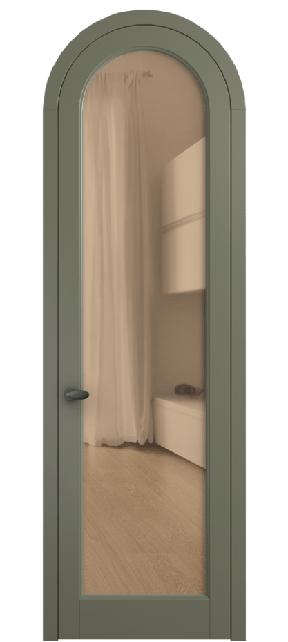 Межкомнатная дверь Палаццо 6814 Матовый оливковый тёмный Прозрачное оранжевое стекло, триплекс Цена 26036640 so'm | Volhovec