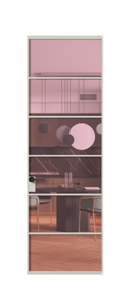 Алюминиевая дверь АЛПЛ040.04 Алюминий тёплый серый Прозрачное розовое стекло, триплекс Цена 128530  | Volhovec