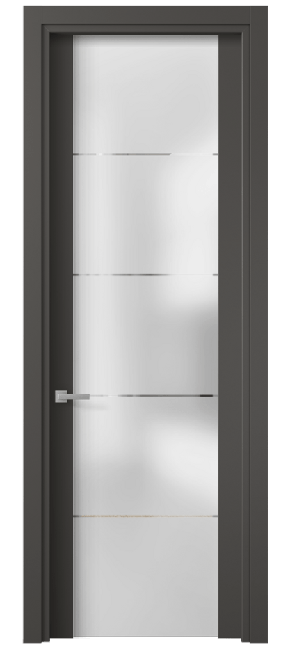 Межкомнатная дверь Planum 4114 ПЭТ графитовый Сатинированное стекло с гравировкой «КВАДРО», триплекс Цена 30239 ₽ | Volhovec