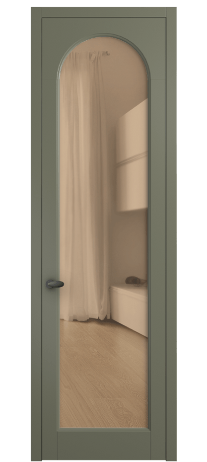 Межкомнатная дверь Палаццо 6804 Матовый оливковый тёмный Прозрачное оранжевое стекло, триплекс Цена 19696950 so'm | Volhovec