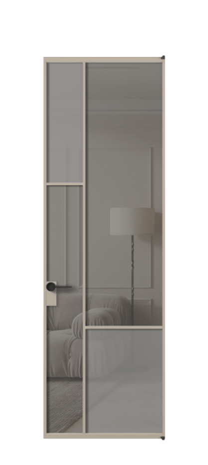 Межкомнатная дверь Мозаик АЛПЛ041.13 Алюминий бисквитный Сатинированное серое стекло, триплекс, 6 мм + Прозрачное серое стекло, триплекс Цена 165870 ₽ | Volhovec