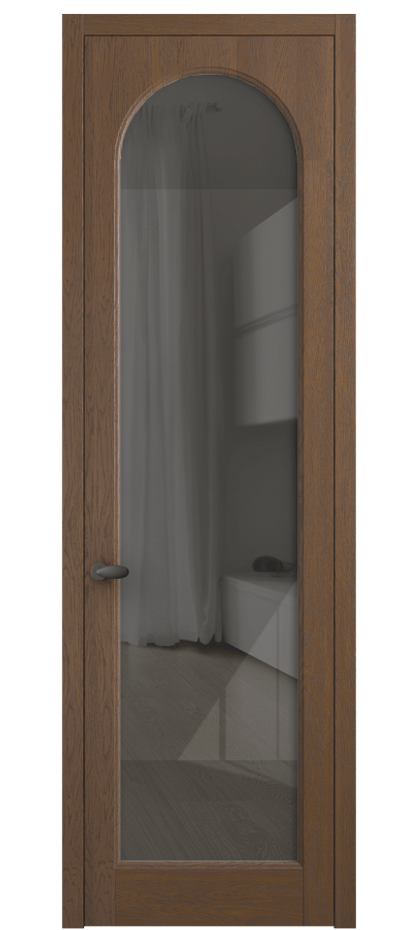 Межкомнатная дверь Палаццо 6804 Дуб каштановый матовый Рефлективное серое стекло "Стопсол", калёное Цена 31714550 so'm | Volhovec