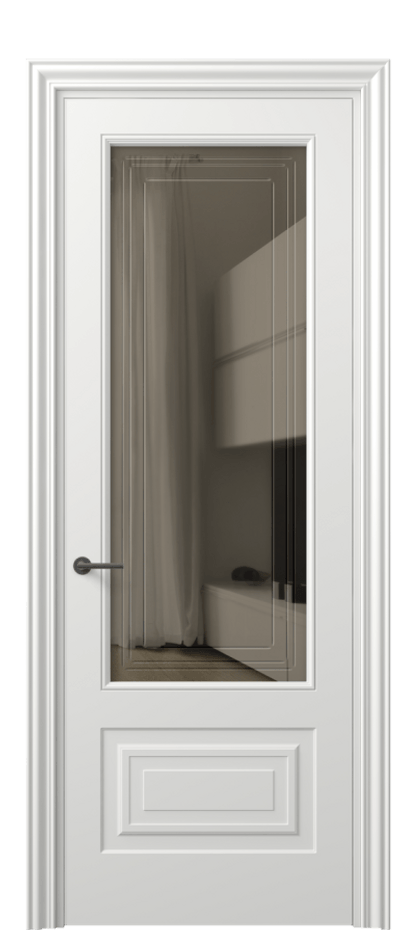 Межкомнатная дверь Mascot 8442 Матовый светло-серый Прозрачное бронзовое стекло с гравировкой "Грани", триплекс Цена 82499 ₽ | Volhovec