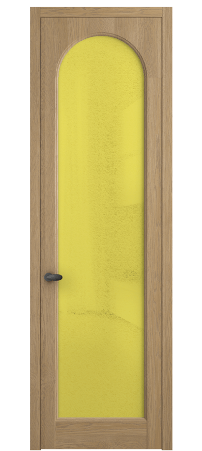 Межкомнатная дверь Палаццо 6804 Дуб соломенный матовый Фактурное жёлтое стекло "Лёд", триплекс Цена 154229 ₽ | Volhovec