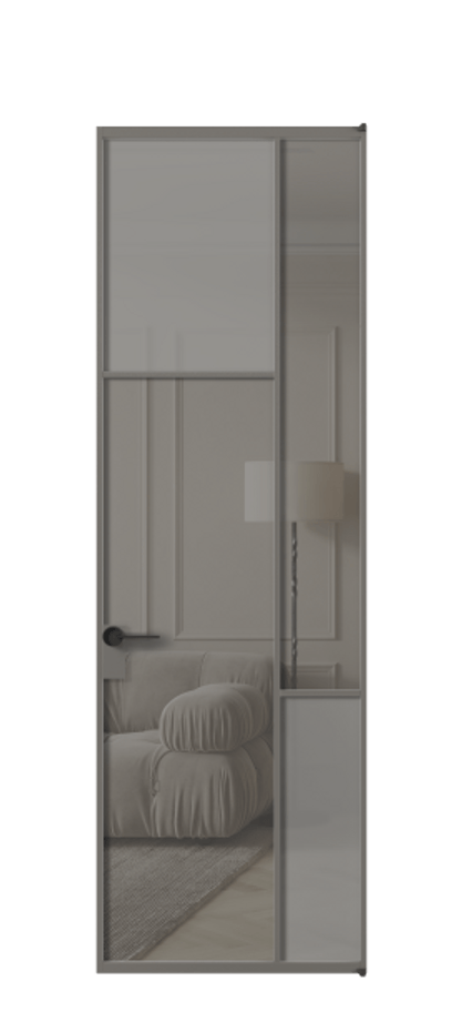 Межкомнатная дверь Мозаик АЛПЛ041.10 Алюминий классический серый Сатинированное серое стекло, триплекс, 6 мм + Прозрачное серое стекло, триплекс Цена 33671610 so'm | Volhovec