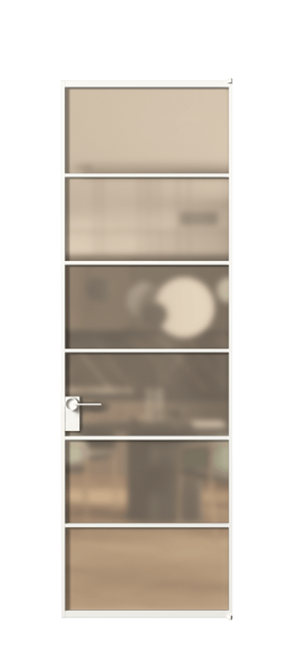 Алюминиевая дверь АЛПЛ040.04 Алюминий Белый Сатинированное оранжевое стекло, триплекс Цена 29327410  | Volhovec