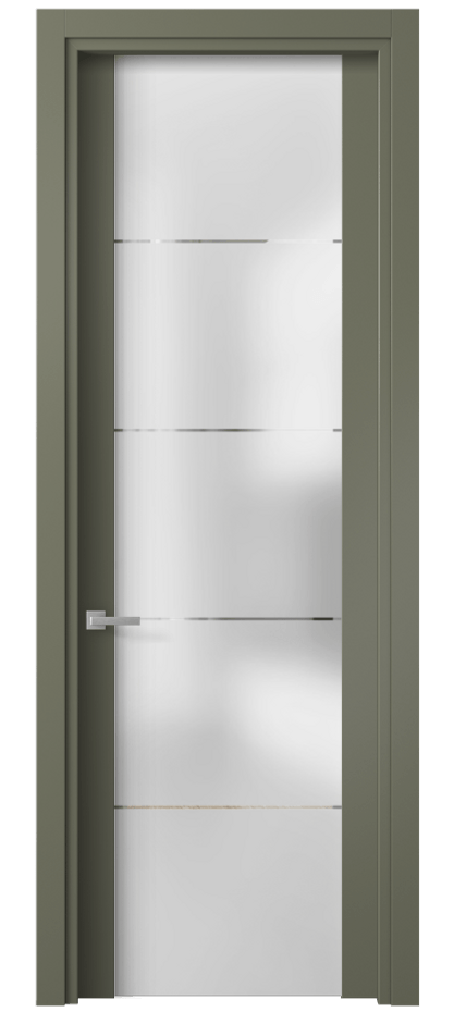 Межкомнатная дверь Планум 4114 Матовый оливковый тёмный Сатинированное стекло с гравировкой «КВАДРО», триплекс Цена 12240700 so'm | Volhovec