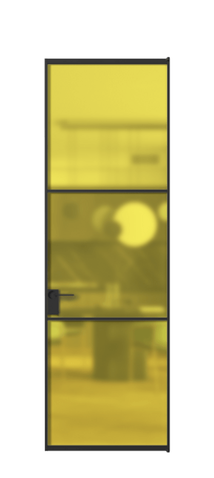 Алюминиевая дверь АЛПЛ040.03 Алюминий Черный Сатинированное жёлтое стекло, триплекс, 6мм Цена 26570670  | Volhovec