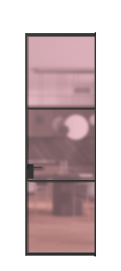 Алюминиевая дверь АЛПЛ040.03 Алюминий Черный Сатинированное розовое стекло, триплекс, 6мм Цена 130890  | Volhovec