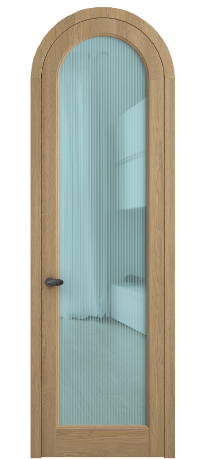Межкомнатная дверь Палаццо 6814 Дуб соломенный матовый Рифлёное голубое стекло "Мору", триплекс Цена 214349 ₽ | Volhovec