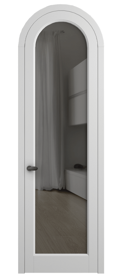 Межкомнатная дверь Палаццо 6814 Матовый белоснежный Прозрачное серое стекло, триплекс Цена 125159 ₽ | Volhovec