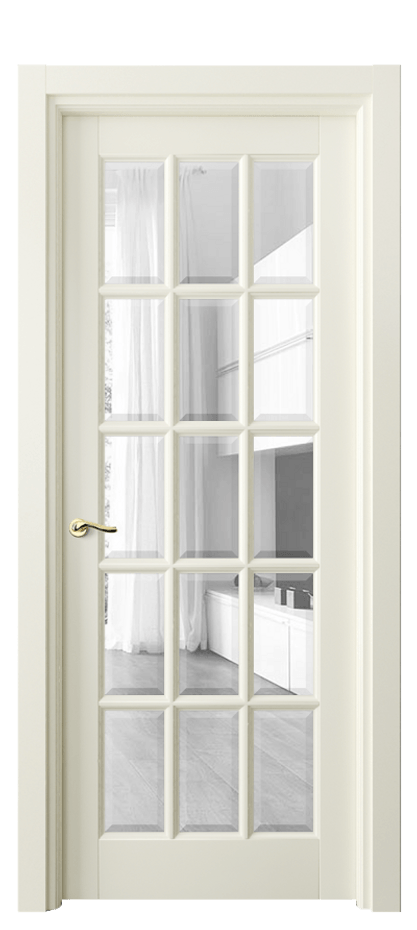 Межкомнатная дверь Лигнум 0708 Матовый молочно-белый Прозрачное стекло с фацетом Цена 24420700 so'm | Volhovec