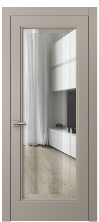 Межкомнатная дверь Линия 8300 Матовый бисквитный Прозрачное стекло с гравировкой "Каннелюры", триплекс Цена 16990900 so'm | Volhovec