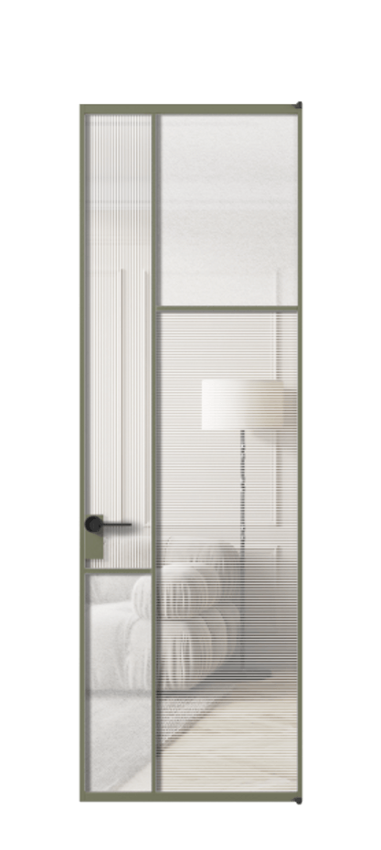 Межкомнатная дверь Mosaic АЛПЛ041.11 Алюминий оливковый тёмный Рифлёное стекло "Дюна", триплекс, 6 мм + Фактурное стекло "Лёд", триплекс Цена 35295610 so'm | Volhovec
