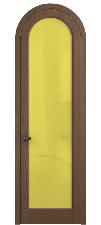 Межкомнатная дверь Палаццо 6814 Дуб каштановый матовый Фактурное жёлтое стекло "Лёд", триплекс Цена 216649 ₽ | Volhovec