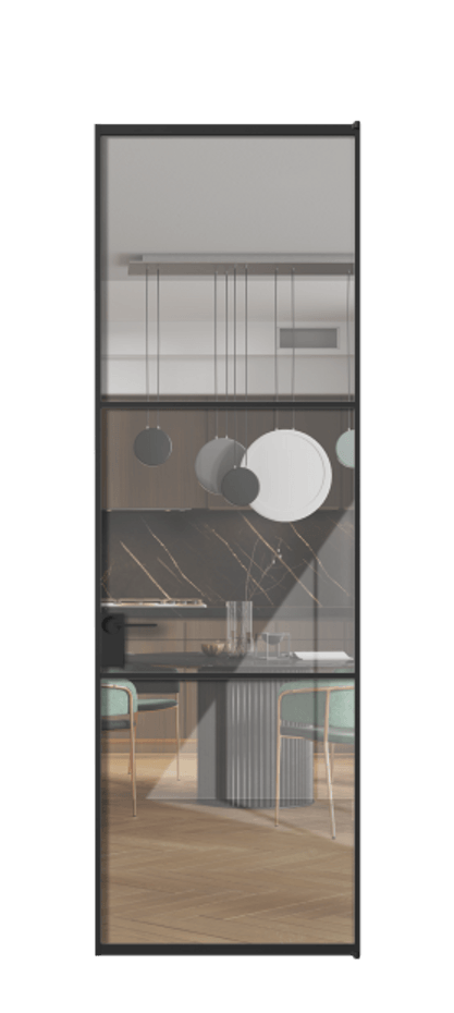 Алюминиевая дверь АЛПЛ040.03 Алюминий Черный Рефлективное прозрачное стекло "Stopsol", калёное, 6мм Цена 28194670  | Volhovec