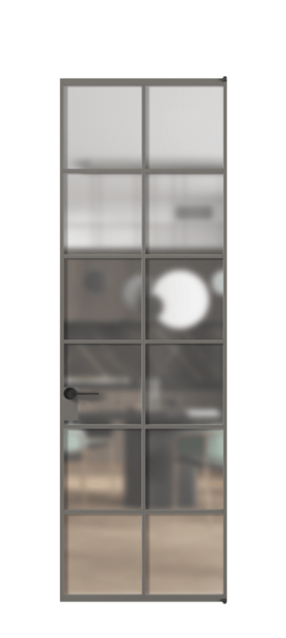 Алюминиевая дверь АЛПЛ040.05 Алюминий классический серый Сатинированное стекло "Matelux Crystal Vision", калёное, матовое, каленое 6 мм Цена 31966410  | Volhovec