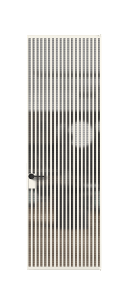 Алюминиевая дверь АЛПЛ040.06 Алюминий пудровый белый Декоративное стекло с сеткой "Mesh silver", триплекс Цена 40577670  | Volhovec