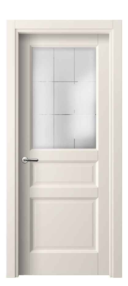 Межкомнатная дверь Галант 1432 ПЭТ кремово-белый Сатинированное стекло с гравировкой "Лофт" Цена 7043900 so'm | Volhovec