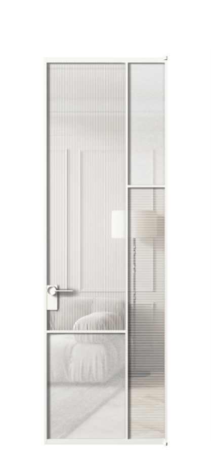 Межкомнатная дверь Mosaic АЛПЛ041.12 Алюминий Белый Рифлёное стекло "Дюна", триплекс, 6 мм + Фактурное стекло "Лёд", триплекс Цена 34118210 so'm | Volhovec