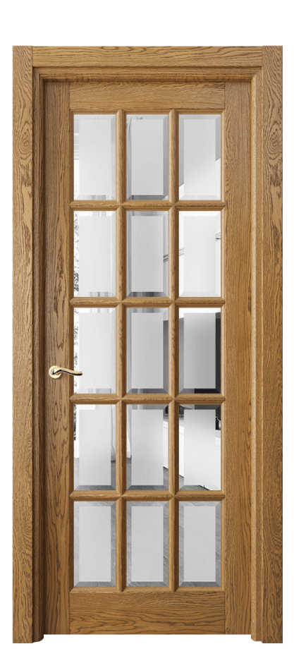 Межкомнатная дверь Лигнум 0708 Дуб медовый брашированный Сатинированное стекло с фацетом Цена 35930800 so'm | Volhovec