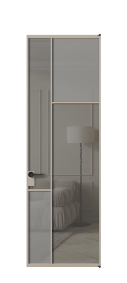 Межкомнатная дверь Мозаик АЛПЛ041.11 Алюминий бисквитный Сатинированное серое стекло, триплекс, 6 мм + Прозрачное серое стекло, триплекс Цена 33671610 so'm | Volhovec