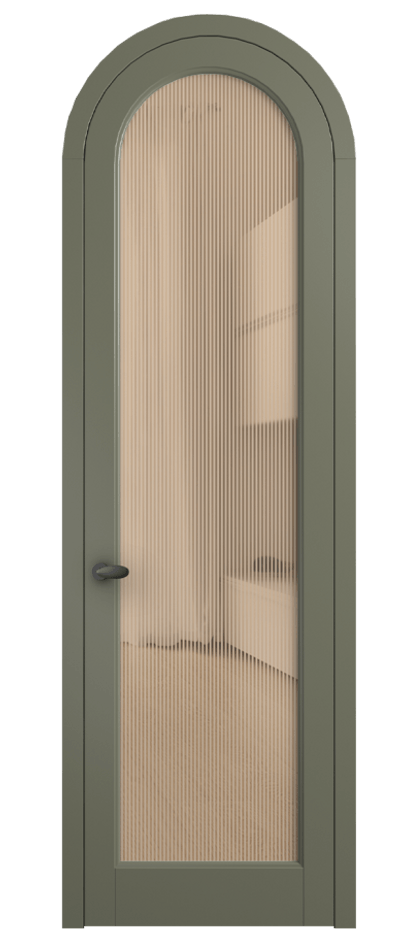 Межкомнатная дверь Палаццо 6814 Матовый оливковый тёмный Рифлёное оранжевое стекло "Дюна", триплекс Цена 134259 ₽ | Volhovec