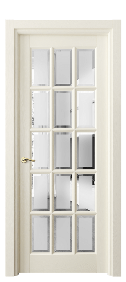 Межкомнатная дверь Лигнум 0708 Дуб молочно-белый Сатинированное стекло с фацетом Цена 32723400 so'm | Volhovec