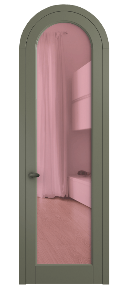 Межкомнатная дверь Палаццо 6814 Матовый оливковый тёмный Прозрачное розовое стекло, триплекс Цена 141090 ₽ | Volhovec