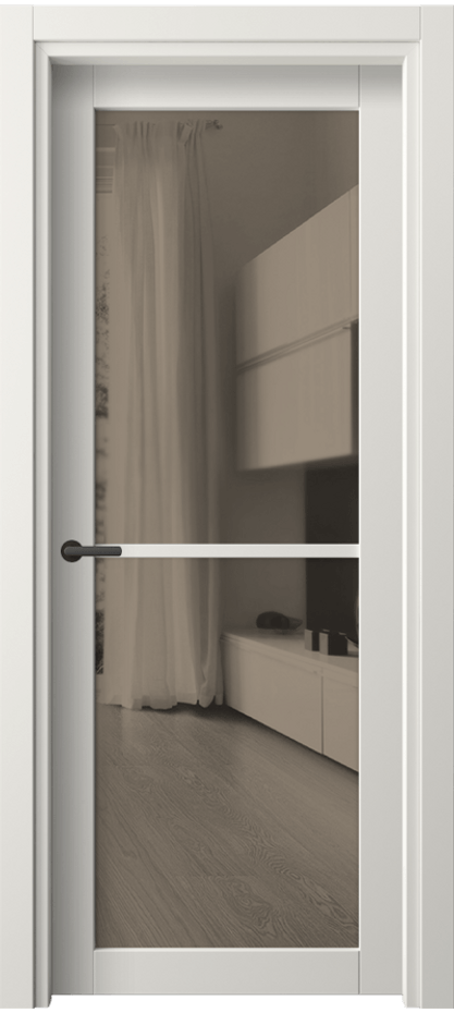 Межкомнатная дверь Нео 2108 ПЭТ белоснежный Двустороннее бронзовое зеркало, триплекс Цена 0 so'm | Volhovec