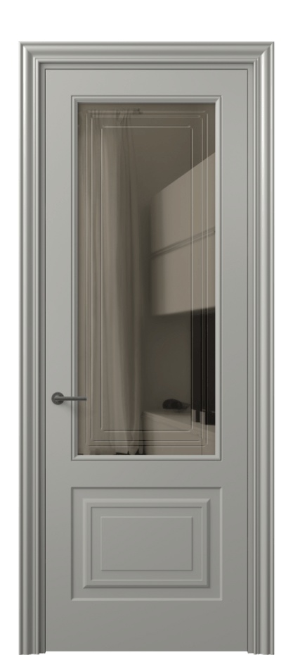 Межкомнатная дверь Маскот 8452 Матовый нейтральный серый Прозрачное бронзовое стекло с гравировкой "Грани", триплекс Цена 13565270 so'm | Volhovec