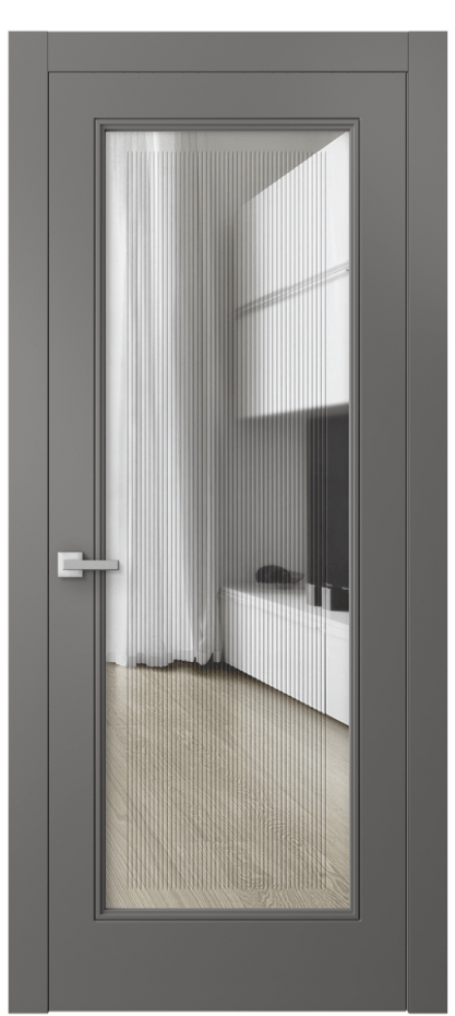 Межкомнатная дверь Линия 8300 Матовый классический серый Прозрачное стекло с гравировкой "Каннелюры", триплекс Цена 16990900 so'm | Volhovec