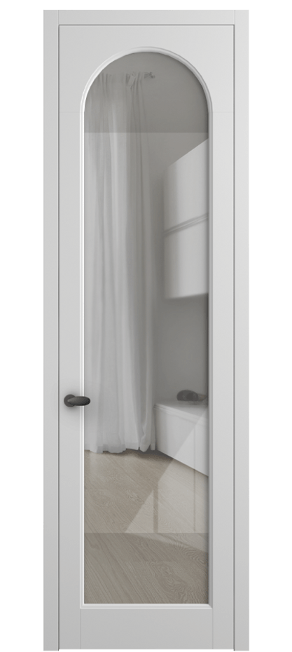 Межкомнатная дверь Палаццо 6804 Матовый белоснежный Рефлективное прозрачное стекло "Стопсол", калёное Цена 21320950 so'm | Volhovec