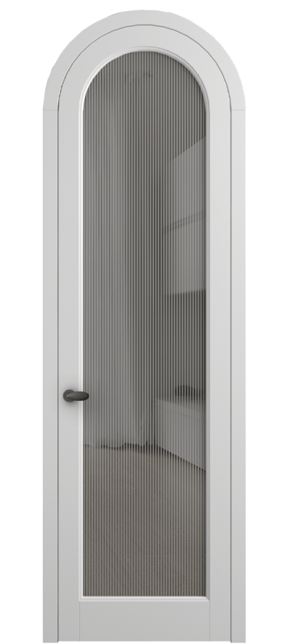 Межкомнатная дверь Палаццо 6814 Матовый белоснежный Рифлёное серое стекло "Дюна", триплекс Цена 131159 ₽ | Volhovec