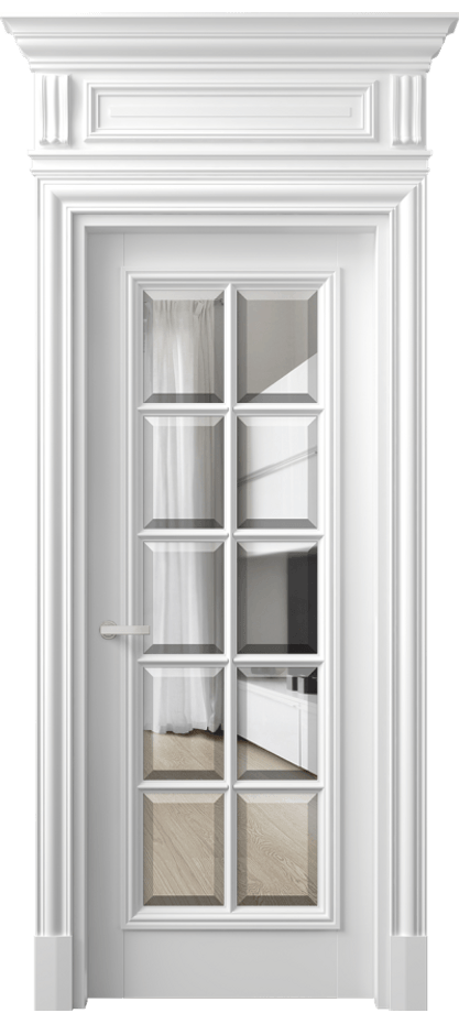 Межкомнатная дверь Антик 7310 Матовый белоснежный Прозрачное стекло с фацетом Цена 37353830 so'm | Volhovec