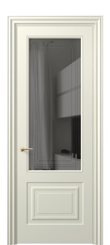 Межкомнатная дверь Маскот 8452 Матовый молочно-белый Прозрачное серое стекло с гравировкой "Грани", триплекс Цена 17437500 so'm | Volhovec