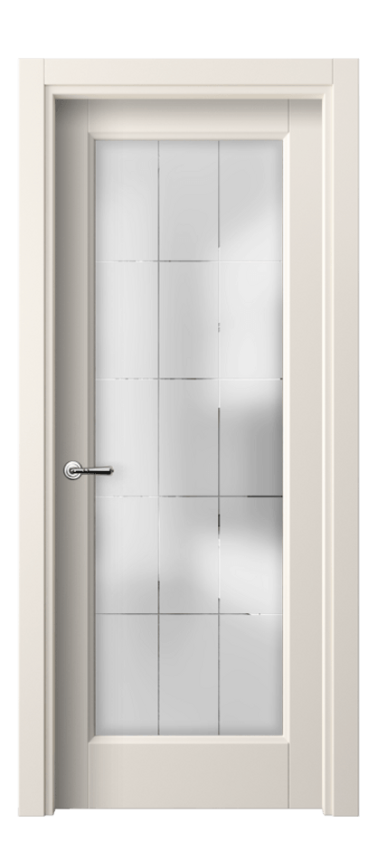 Межкомнатная дверь Галант 1402 ПЭТ кремово-белый Сатинированное стекло с гравировкой "Лофт" Цена 7043900 so'm | Volhovec