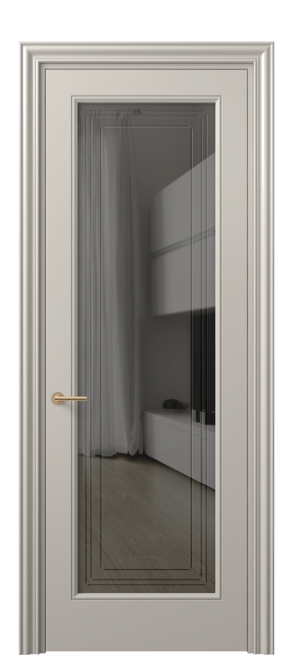 Межкомнатная дверь Маскот 8400 Матовый светло-бежевый Прозрачное серое стекло с гравировкой "Грани", триплекс Цена 13565270 so'm | Volhovec