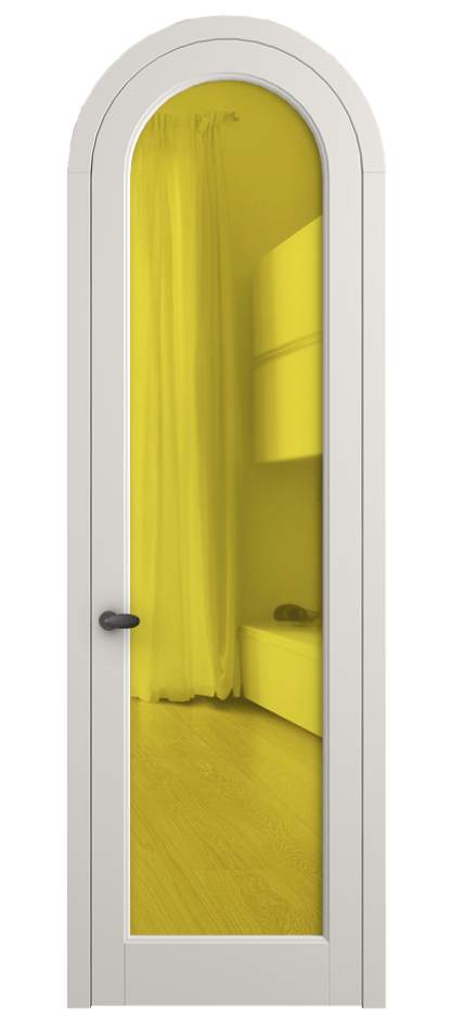 Межкомнатная дверь Палаццо 6814 Матовый пудровый белый Прозрачное жёлтое стекло, триплекс Цена 26036640 so'm | Volhovec