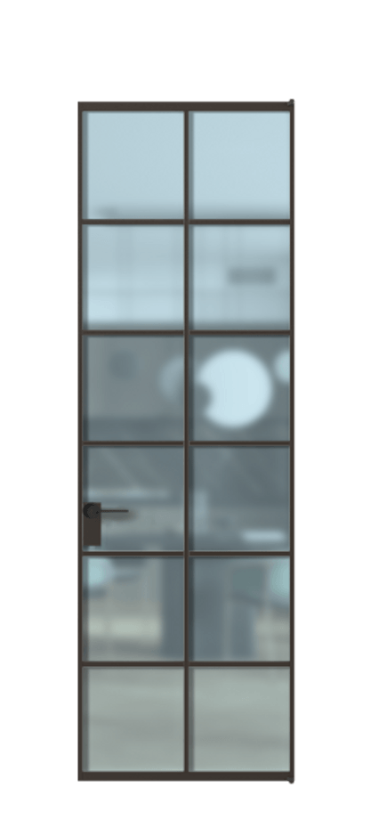 Алюминиевая дверь АЛПЛ040.05 Алюминий антрацит Сатинированное голубое стекло, триплекс Цена 30342410  | Volhovec