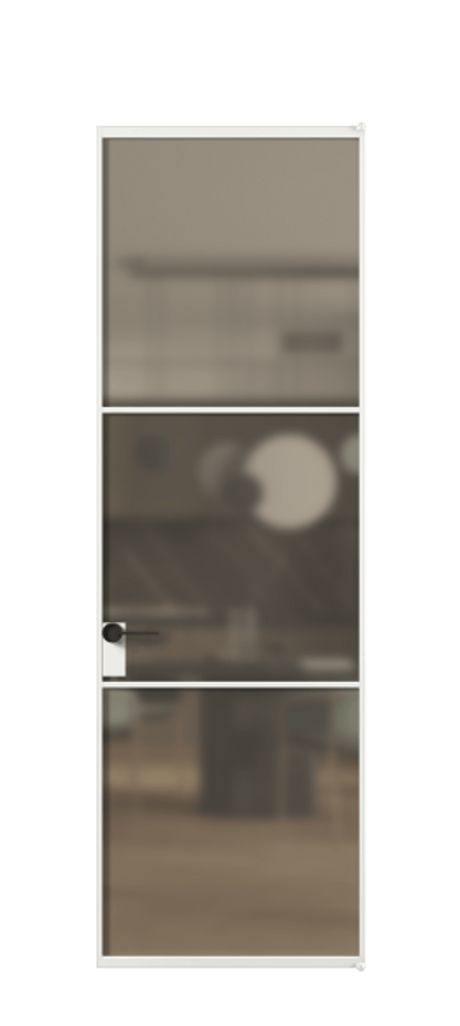 Алюминиевая дверь АЛПЛ040.03 Алюминий белоснежный Сатинированное бронзовое стекло, триплекс Цена 25165910  | Volhovec