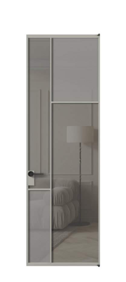 Межкомнатная дверь Мозаик АЛПЛ041.11 Алюминий нейтральный серый Сатинированное серое стекло, триплекс, 6 мм + Прозрачное серое стекло, триплекс Цена 33671610 so'm | Volhovec