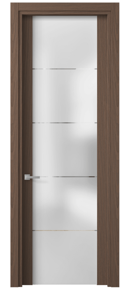 Межкомнатная дверь Planum 4114 Дуб кофейный матовый Сатинированное стекло с гравировкой «КВАДРО», триплекс Цена 17295400 so'm | Volhovec