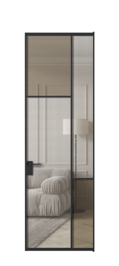 Межкомнатная дверь Mosaic АЛПЛ041.10 Алюминий Черный Mesh silver + Бронза прозрачное триплекс Цена 27210730 so'm | Volhovec