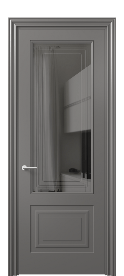 Межкомнатная дверь Маскот 8452 Матовый классический серый Прозрачное серое стекло с гравировкой "Грани", триплекс Цена 13565270 so'm | Volhovec